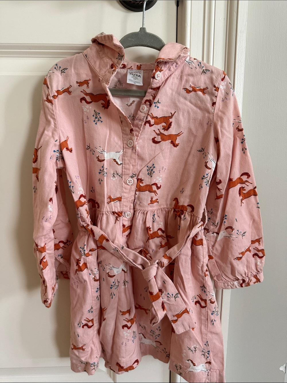 Darling Carters Pink Horse Print Button-Front Dress with tie